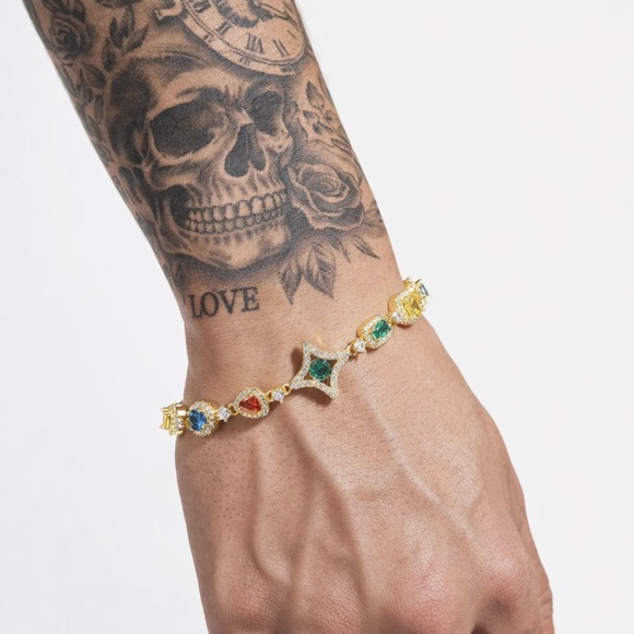 Gold Multicolor Gemstone Link Bracelet - 8inch - Picture 4 of 4